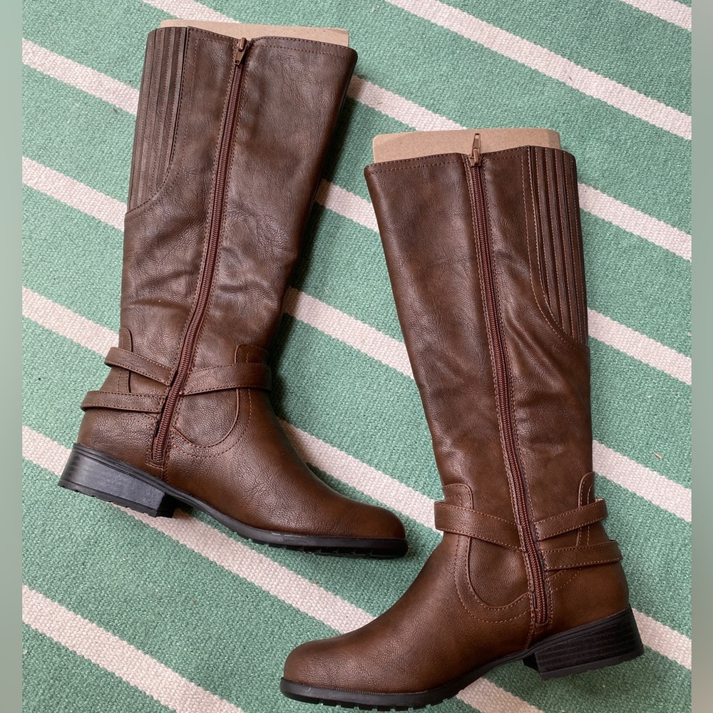 LIFESTRIDE Brown Leather Tall Riding Boots - 8 Wide